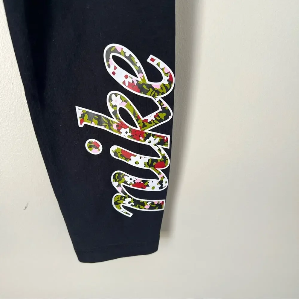 Nike Women’s Black Pull On Floral Side Logo Leggings Size Small